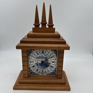 Vintage Wood Delft Style Mantel Clock Holland/England Clock For Parts 14" Tall